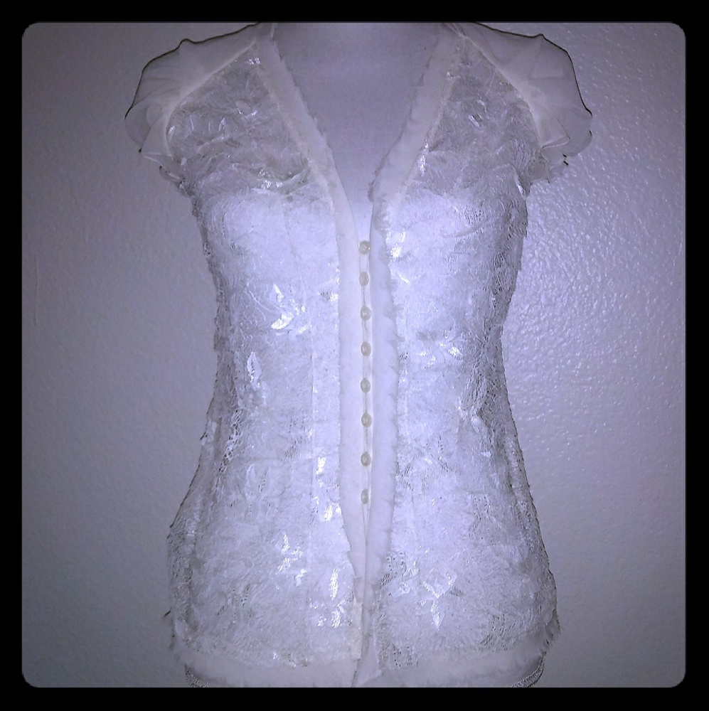 BCBG White Lace Button Down